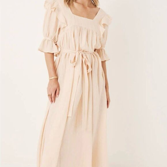 Spell & The Gypsy Dress Mae Linen Gown Peach Meringue Maxi Dress XXS - Picture 1 of 9
